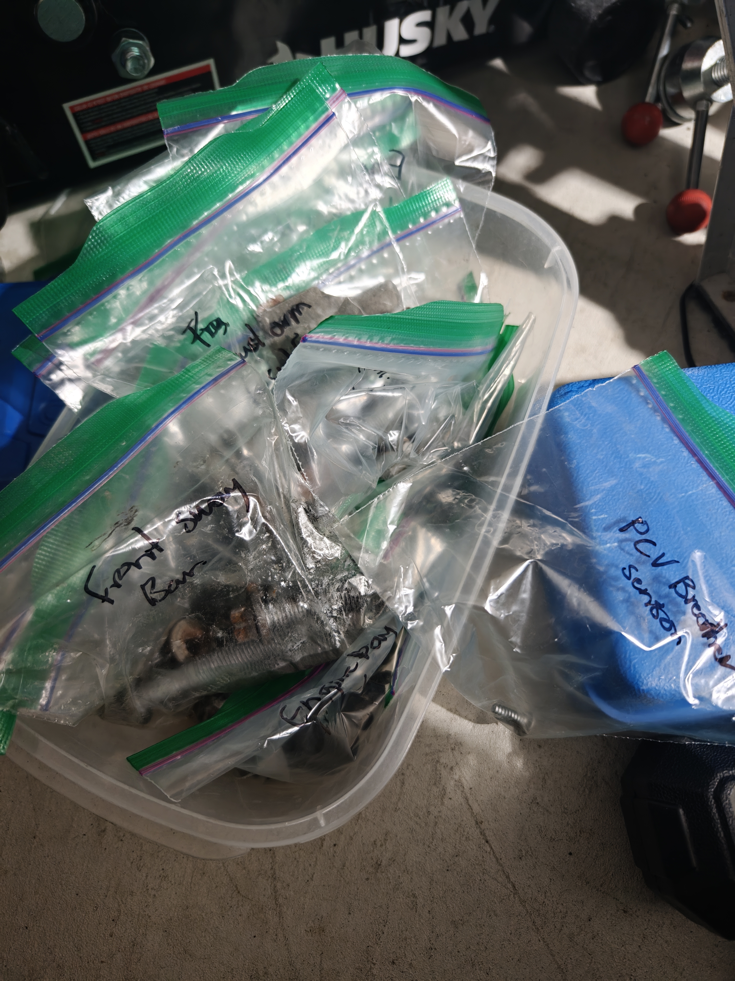 Fasteners organized in labeled bags
